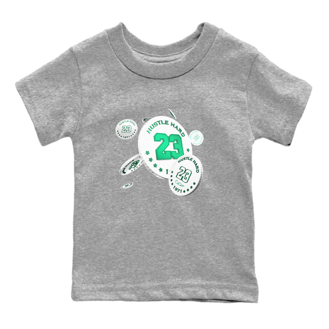 4s Oxidized Green shirts to match jordans Coin Drop sneaker match tees Air Jordan 4 Oxidized Green Drip Gear Zone streetwear brand Baby and Youth Heather Grey 2 cotton tee