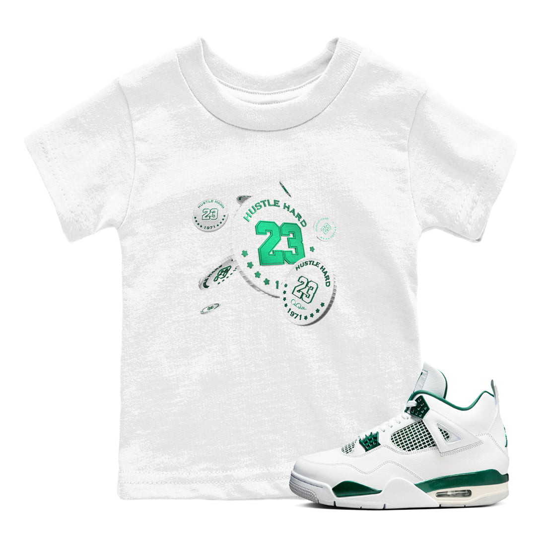 4s Oxidized Green shirts to match jordans Coin Drop sneaker match tees Air Jordan 4 Oxidized Green Drip Gear Zone streetwear brand Baby and Youth White 1 cotton tee