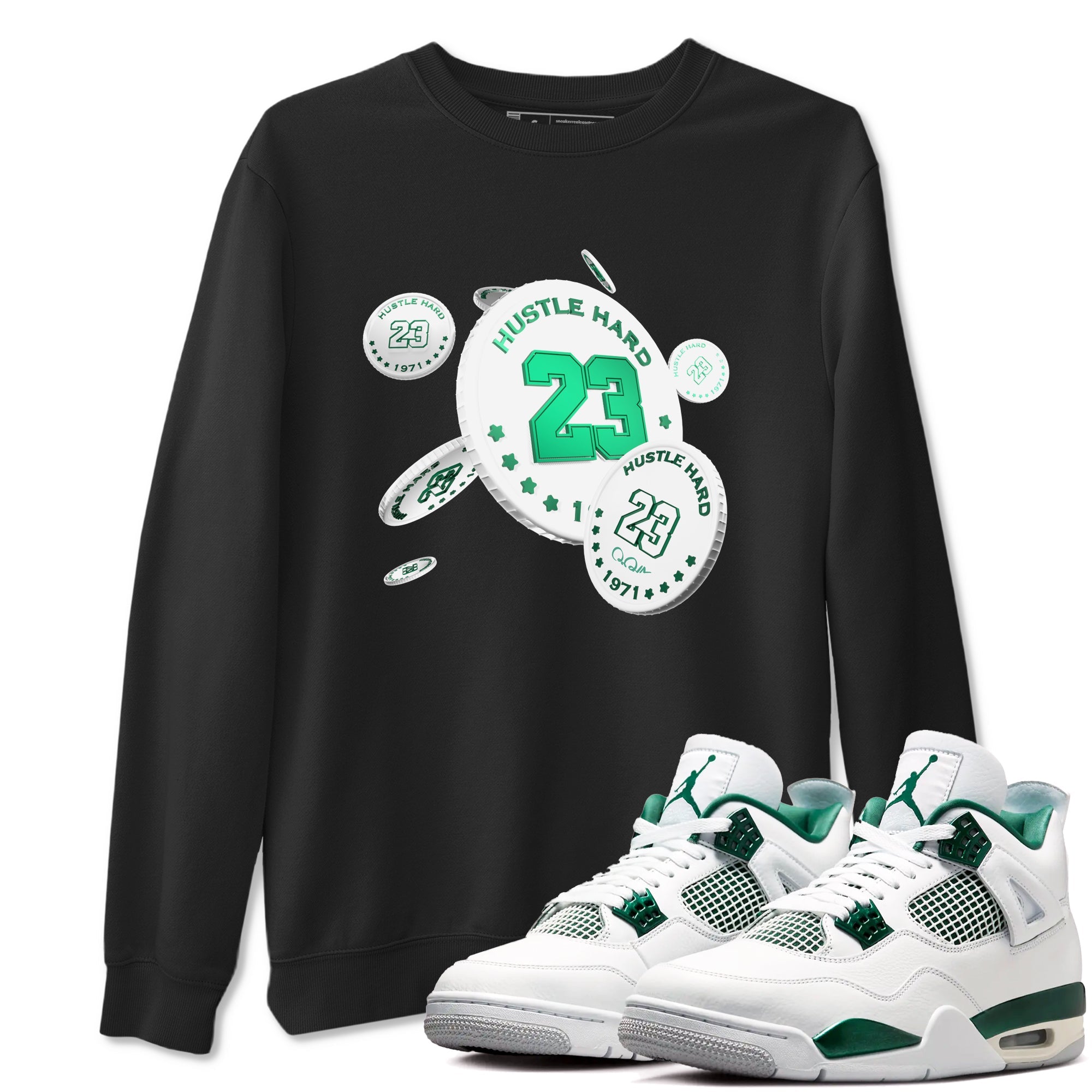 4s Oxidized Green shirts to match jordans Coin Drop sneaker match tees Air Jordan 4 Oxidized Green Drip Gear Zone streetwear brand Black 1 unisex cotton tee