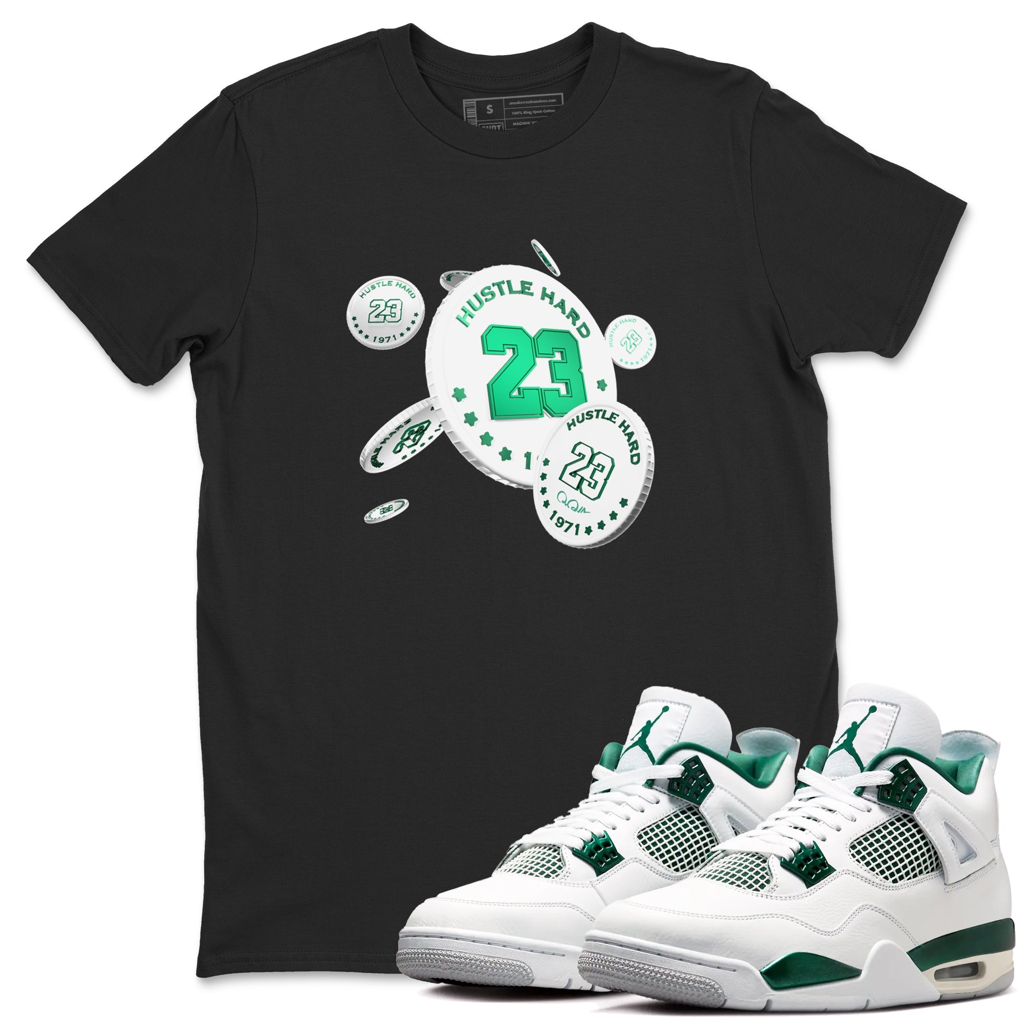 4s Oxidized Green shirts to match jordans Coin Drop sneaker match tees Air Jordan 4 Oxidized Green Drip Gear Zone streetwear brand Black 1 unisex cotton tee