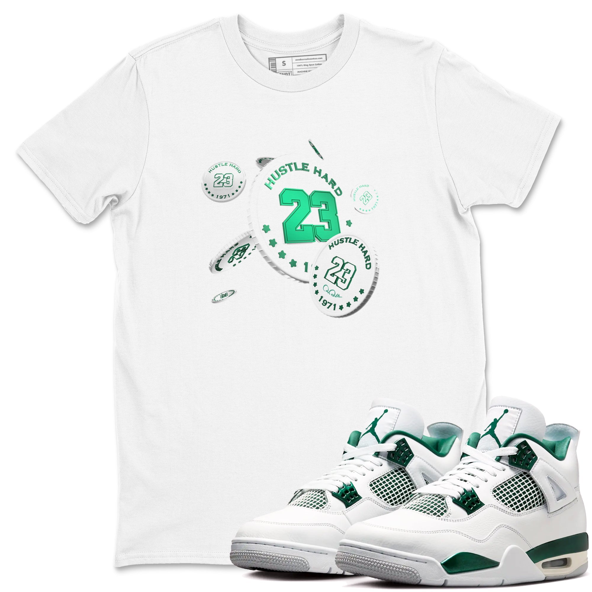 4s Oxidized Green shirts to match jordans Coin Drop sneaker match tees Air Jordan 4 Oxidized Green Drip Gear Zone streetwear brand White 1 unisex cotton tee