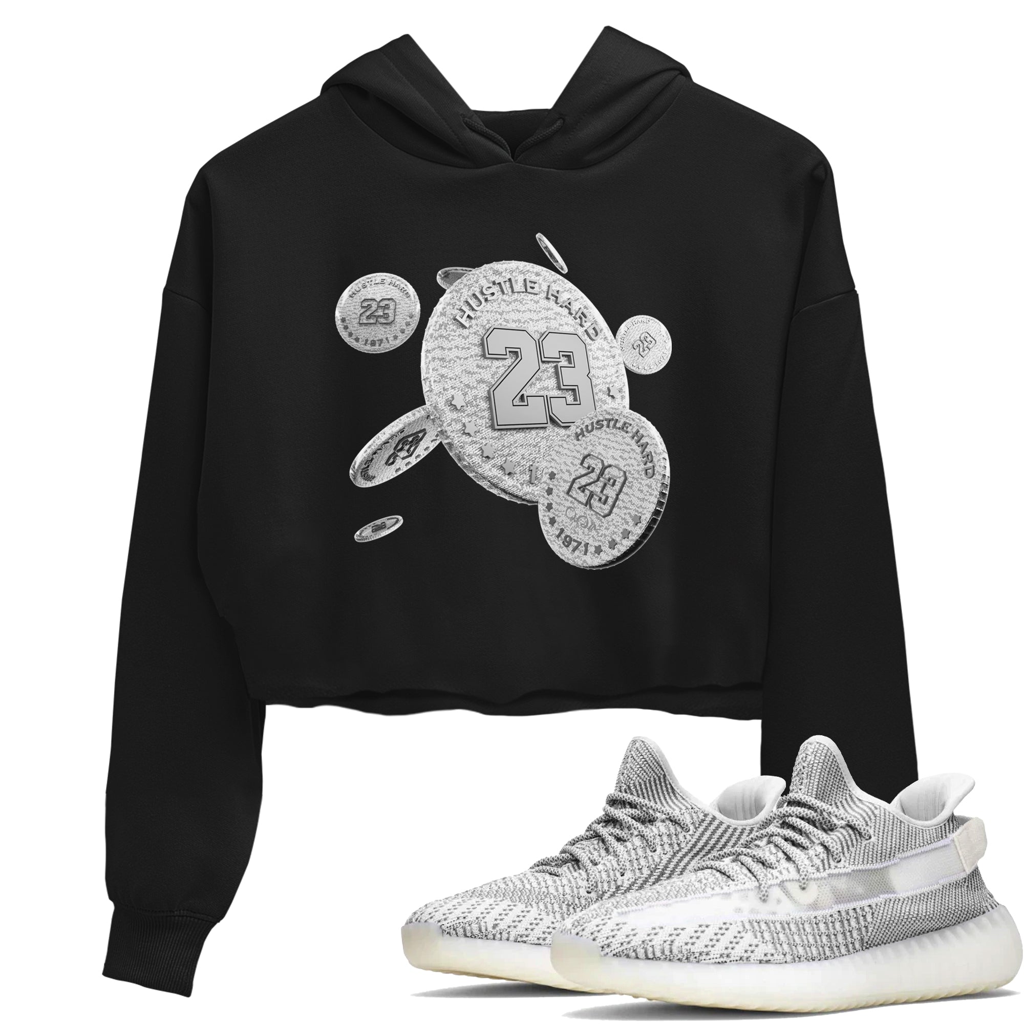 Yeezy 350 Static shirt to match jordans Coin Drop sneaker tees Adidas Yeezy 350 Static Drip Gear Zone Black 1 Crop T-Shirt