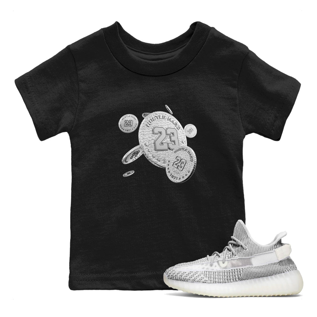 Yeezy 350 Static shirt to match jordans Coin Drop sneaker tees Adidas Yeezy 350 Static Drip Gear Zone Baby Toddler Black 1 T-Shirt