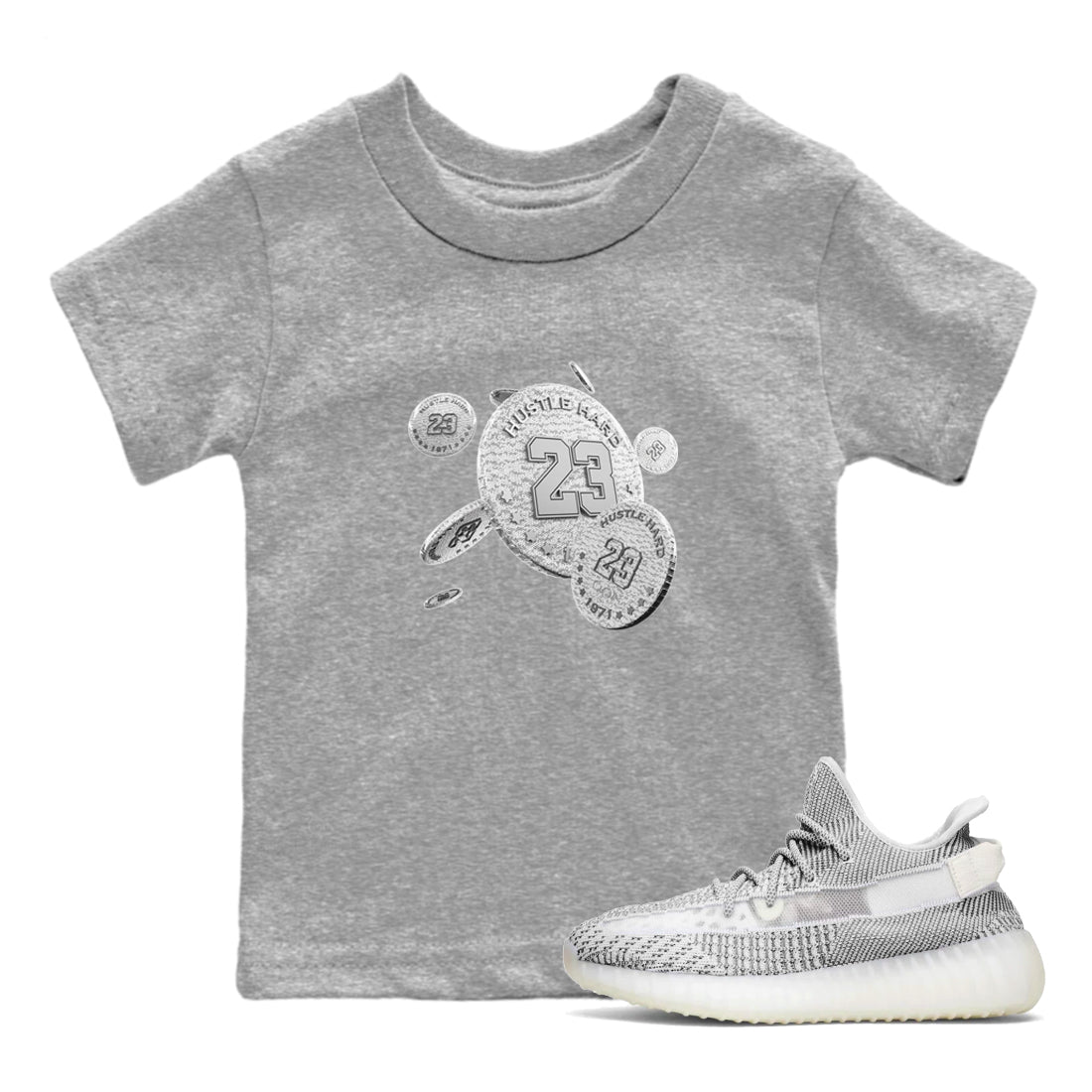 Yeezy 350 Static shirt to match jordans Coin Drop sneaker tees Adidas Yeezy 350 Static Drip Gear Zone Baby Toddler Heather Grey 1 T-Shirt