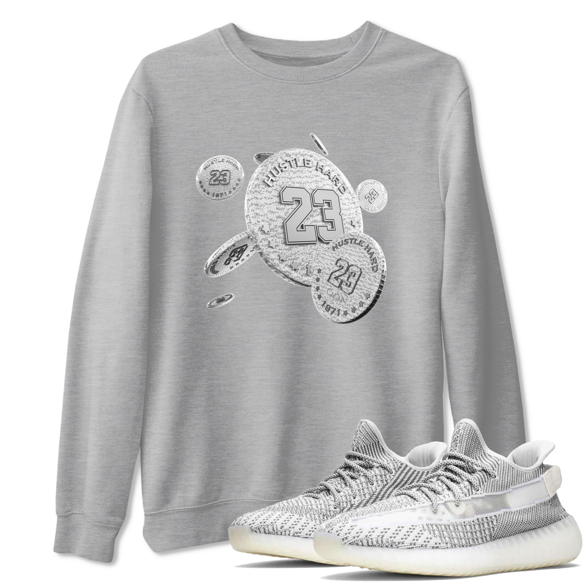Yeezy 350 Static shirt to match jordans Coin Drop sneaker tees Adidas Yeezy 350 Static Drip Gear Zone Unisex Heather Grey 1 T-Shirt