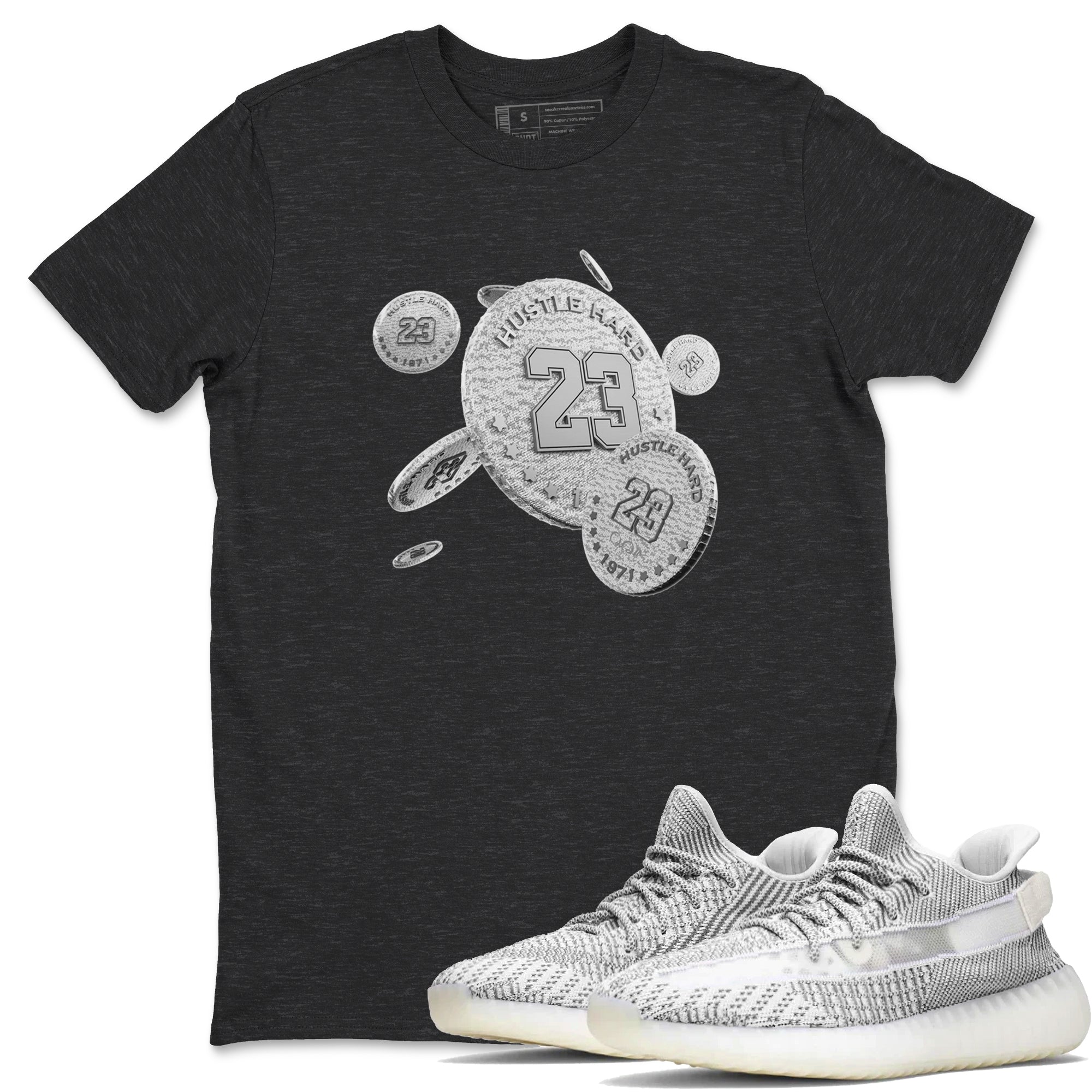Yeezy 350 Static shirt to match jordans Coin Drop sneaker tees Adidas Yeezy 350 Static Drip Gear Zone Unisex Charcoal Heather 1 T-Shirt