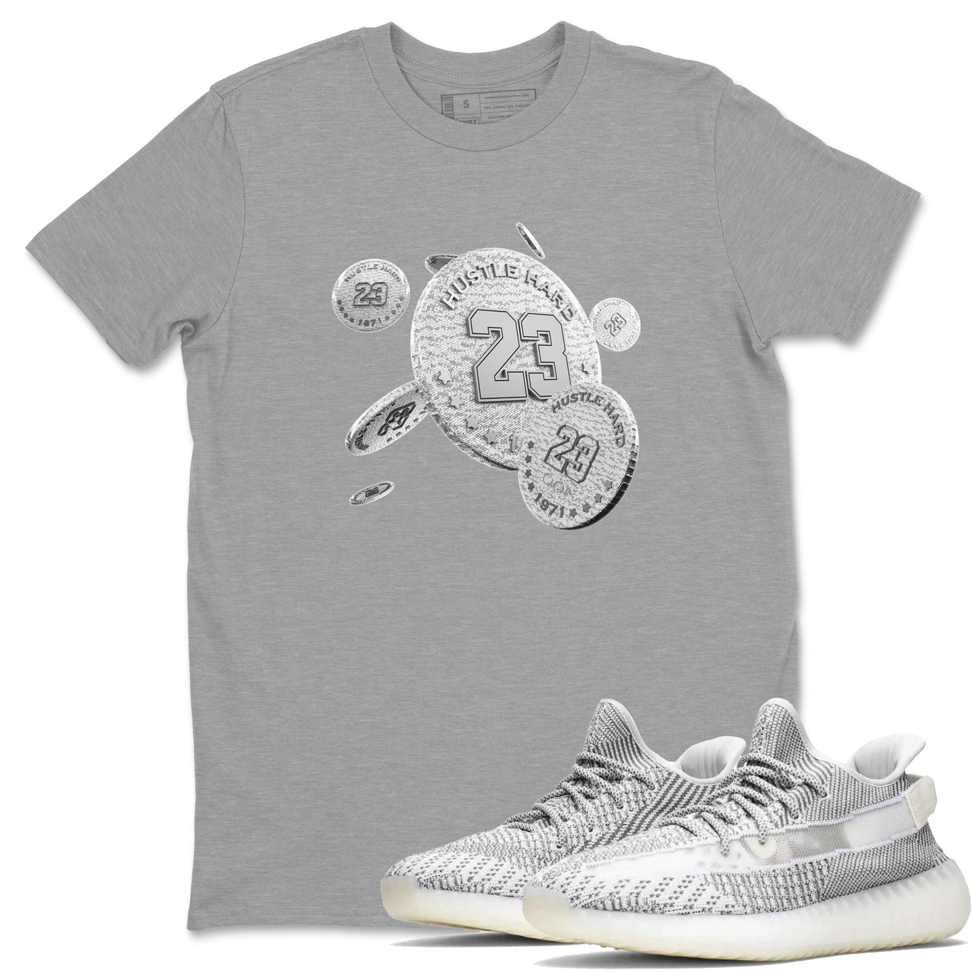 Yeezy 350 Static shirt to match jordans Coin Drop sneaker tees Adidas Yeezy 350 Static Drip Gear Zone Unisex Heather Grey 1 T-Shirt