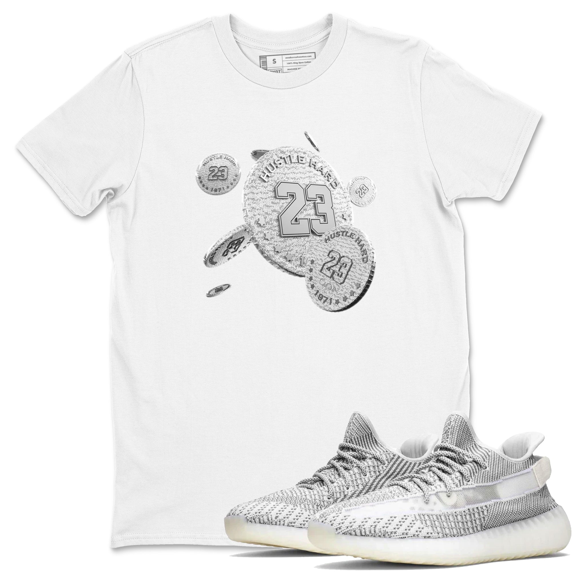 Yeezy 350 Static shirt to match jordans Coin Drop sneaker tees Adidas Yeezy 350 Static Drip Gear Zone Unisex White 1 T-Shirt