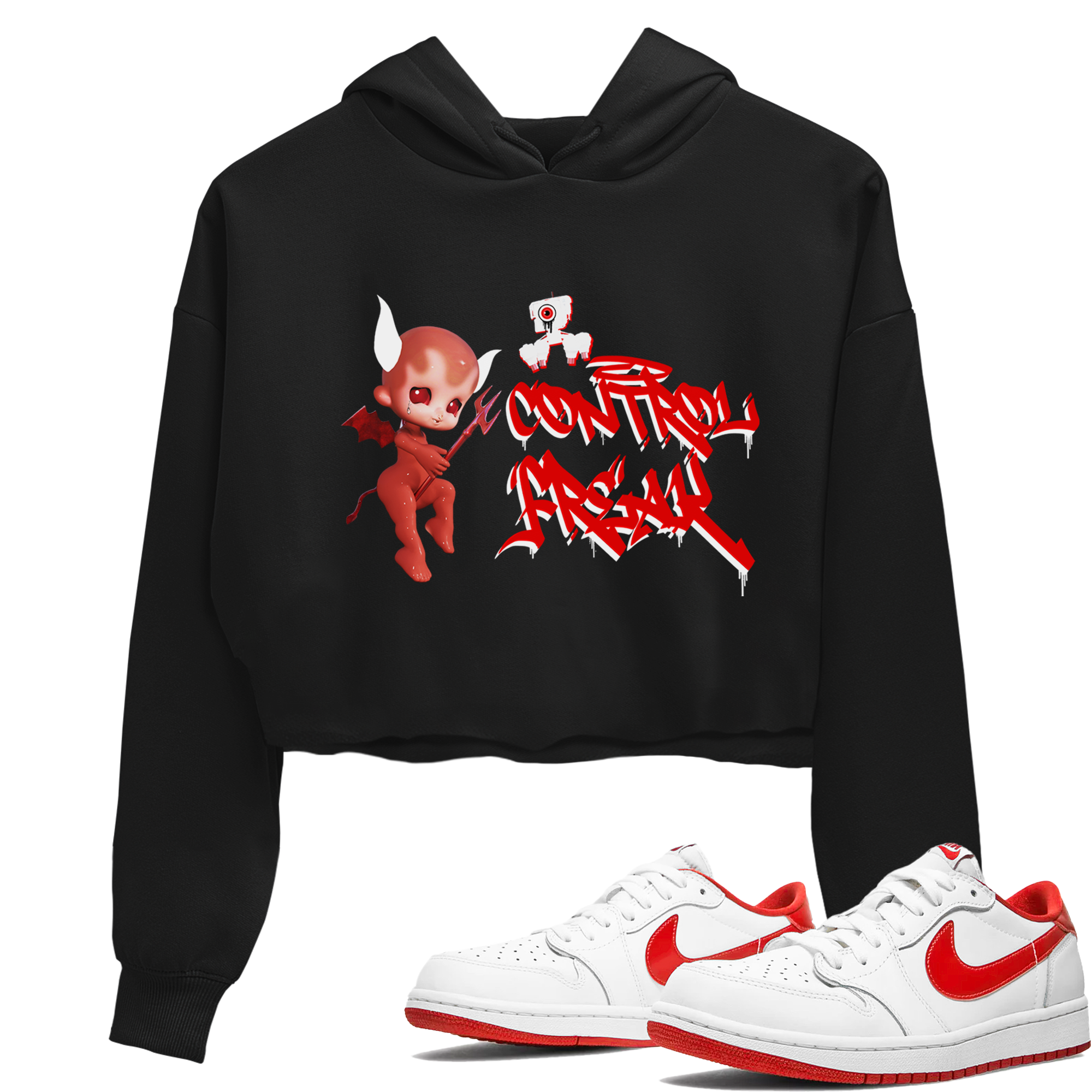 Air Jordan 1 University Red shirt to match jordans Control Freak sneaker tees Air Jordan 1 University Red Drip Gear Zone Casual Crew Neck T-Shirt Black 1 Crop T-Shirt