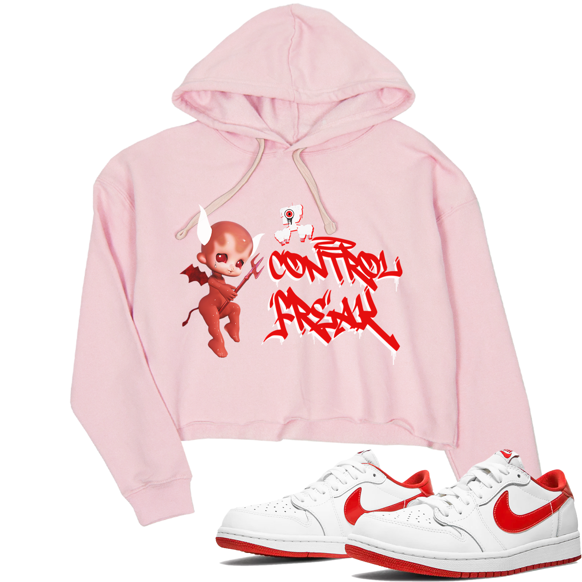 Air Jordan 1 University Red shirt to match jordans Control Freak sneaker tees Air Jordan 1 University Red Drip Gear Zone Casual Crew Neck T-Shirt Pink 1 Crop T-Shirt