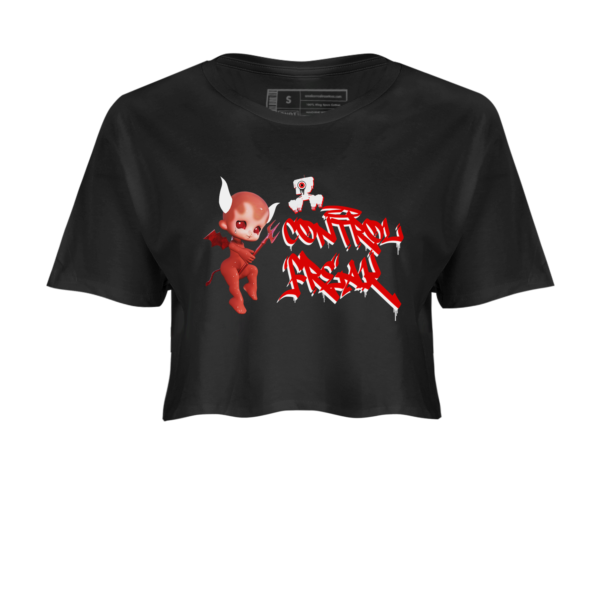 Air Jordan 1 University Red shirt to match jordans Control Freak sneaker tees Air Jordan 1 University Red Drip Gear Zone Casual Crew Neck T-Shirt Black 2 Crop T-Shirt