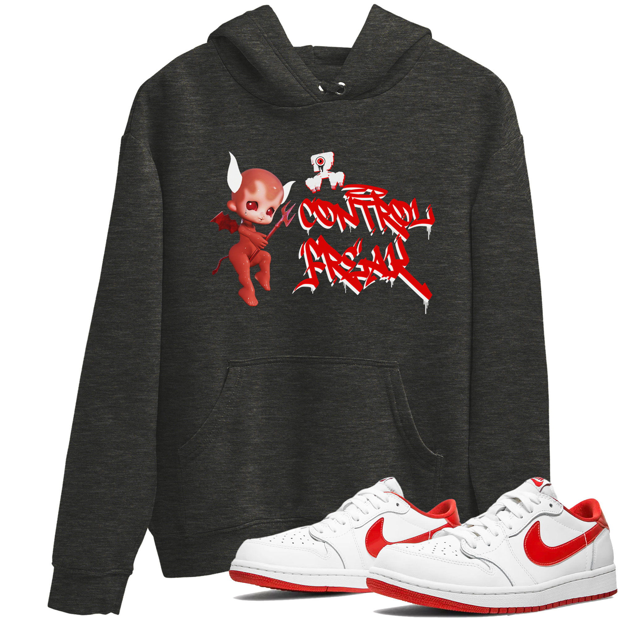 Air Jordan 1 University Red shirt to match jordans Control Freak sneaker tees Air Jordan 1 University Red Drip Gear Zone Casual Crew Neck T-Shirt Unisex Charcoal Heather 1 T-Shirt