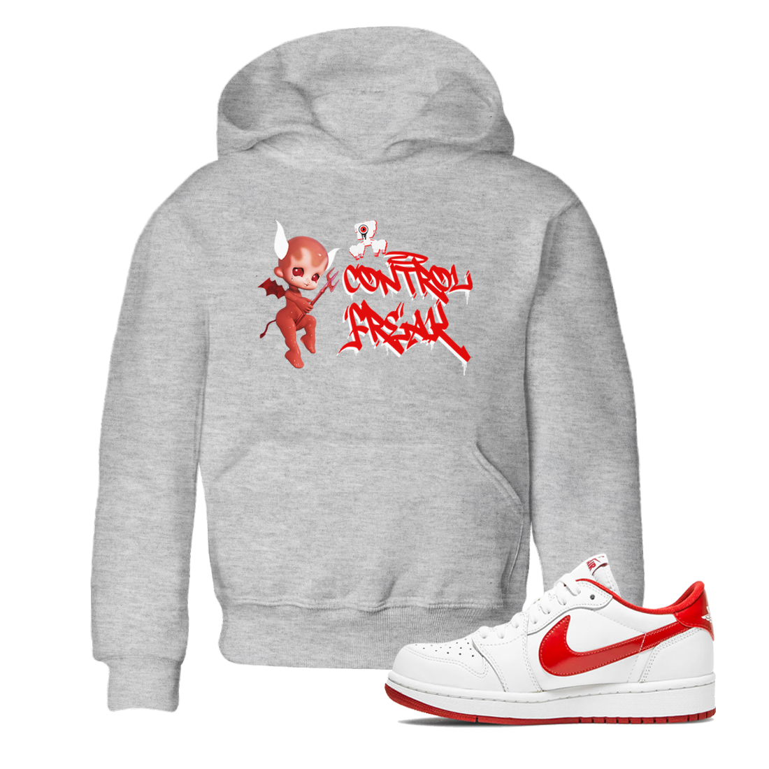 Air Jordan 1 University Red shirt to match jordans Control Freak sneaker tees Air Jordan 1 University Red Drip Gear Zone Casual Crew Neck T-Shirt Baby Toddler Heather Grey 1 T-Shirt