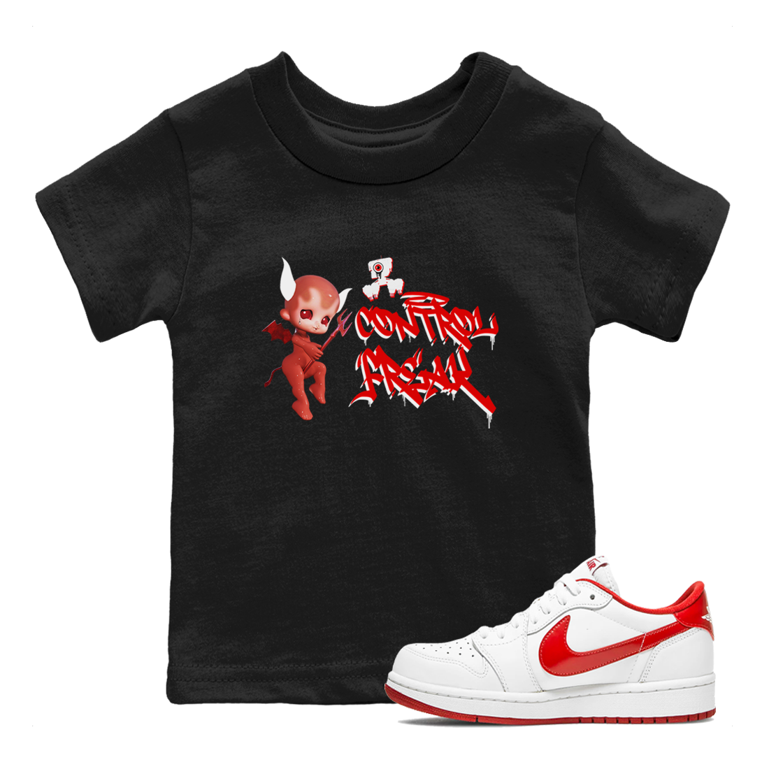 Air Jordan 1 University Red shirt to match jordans Control Freak sneaker tees Air Jordan 1 University Red Drip Gear Zone Casual Crew Neck T-Shirt Baby Toddler Black 1 T-Shirt