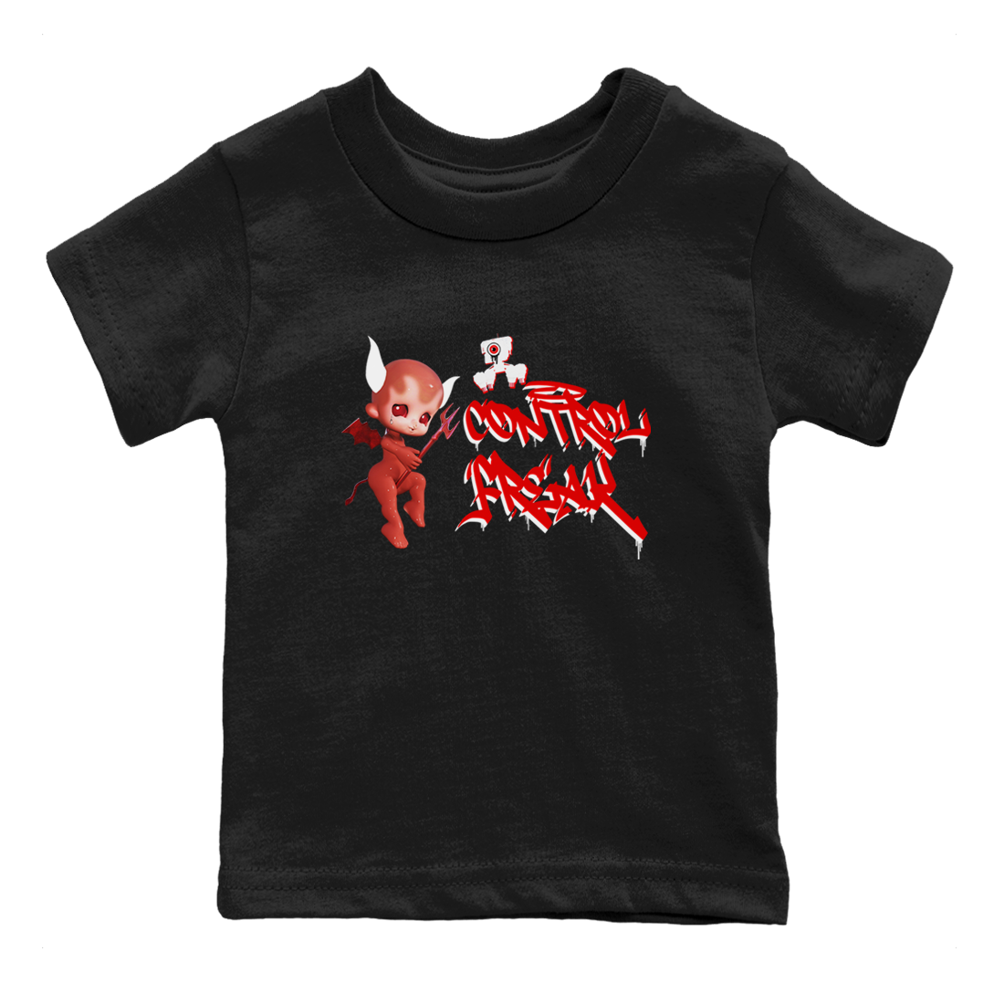 Air Jordan 1 University Red shirt to match jordans Control Freak sneaker tees Air Jordan 1 University Red Drip Gear Zone Casual Crew Neck T-Shirt Baby Toddler Black 2 T-Shirt