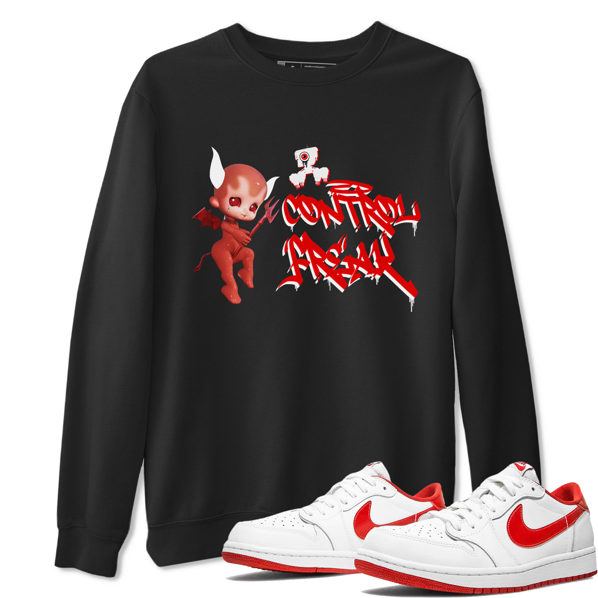 Air Jordan 1 University Red shirt to match jordans Control Freak sneaker tees Air Jordan 1 University Red Drip Gear Zone Casual Crew Neck T-Shirt Unisex Black 1 T-Shirt