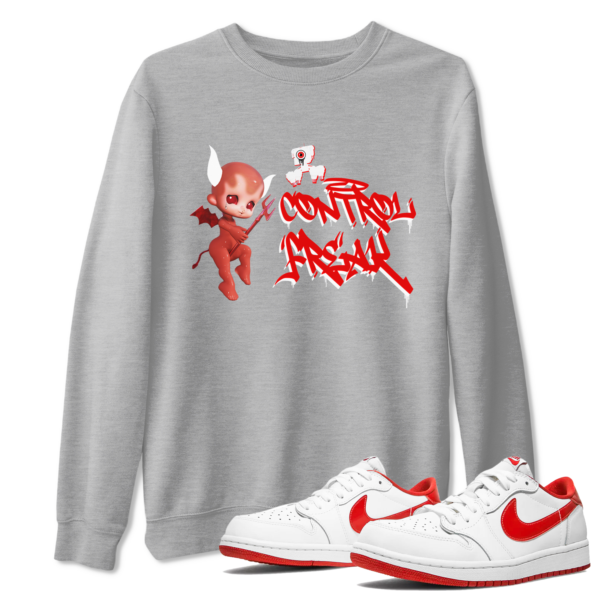 Air Jordan 1 University Red shirt to match jordans Control Freak sneaker tees Air Jordan 1 University Red Drip Gear Zone Casual Crew Neck T-Shirt Unisex Heather Grey 1 T-Shirt