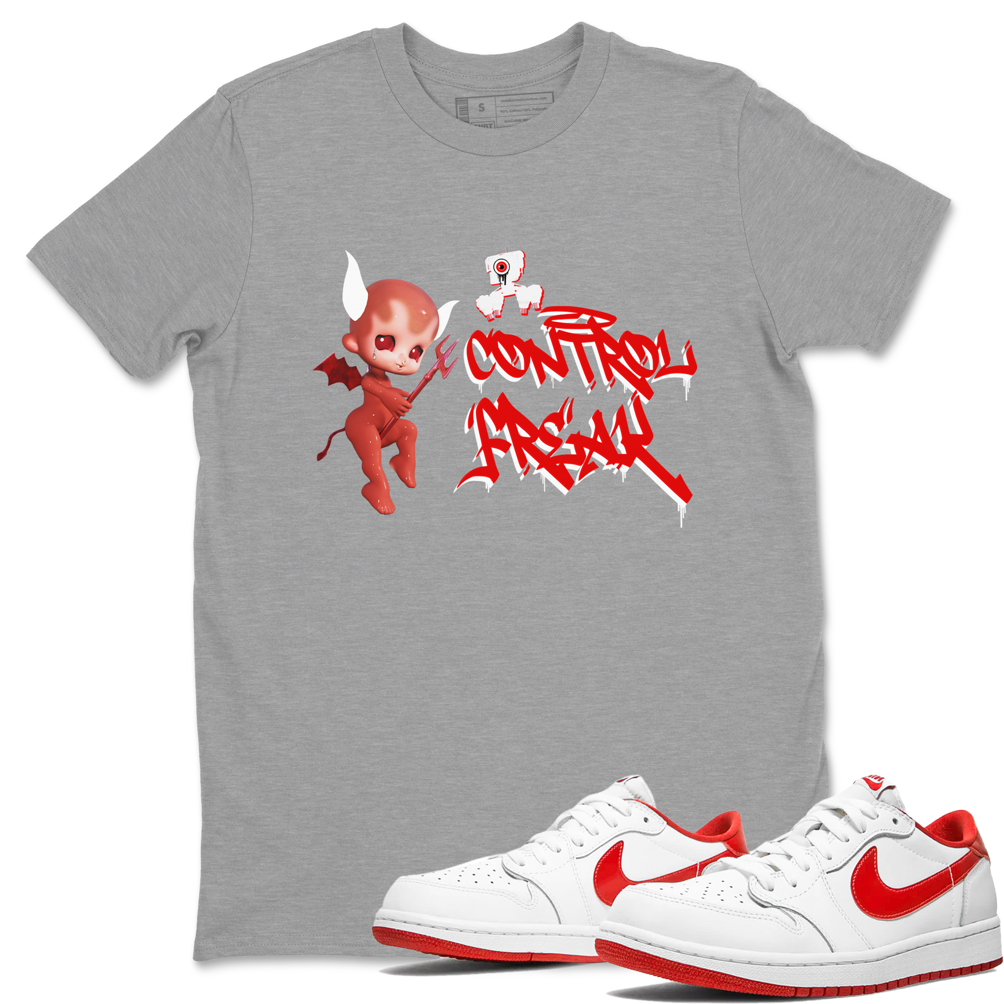 Air Jordan 1 University Red shirt to match jordans Control Freak sneaker tees Air Jordan 1 University Red Drip Gear Zone Casual Crew Neck T-Shirt Unisex Heather Grey 1 T-Shirt