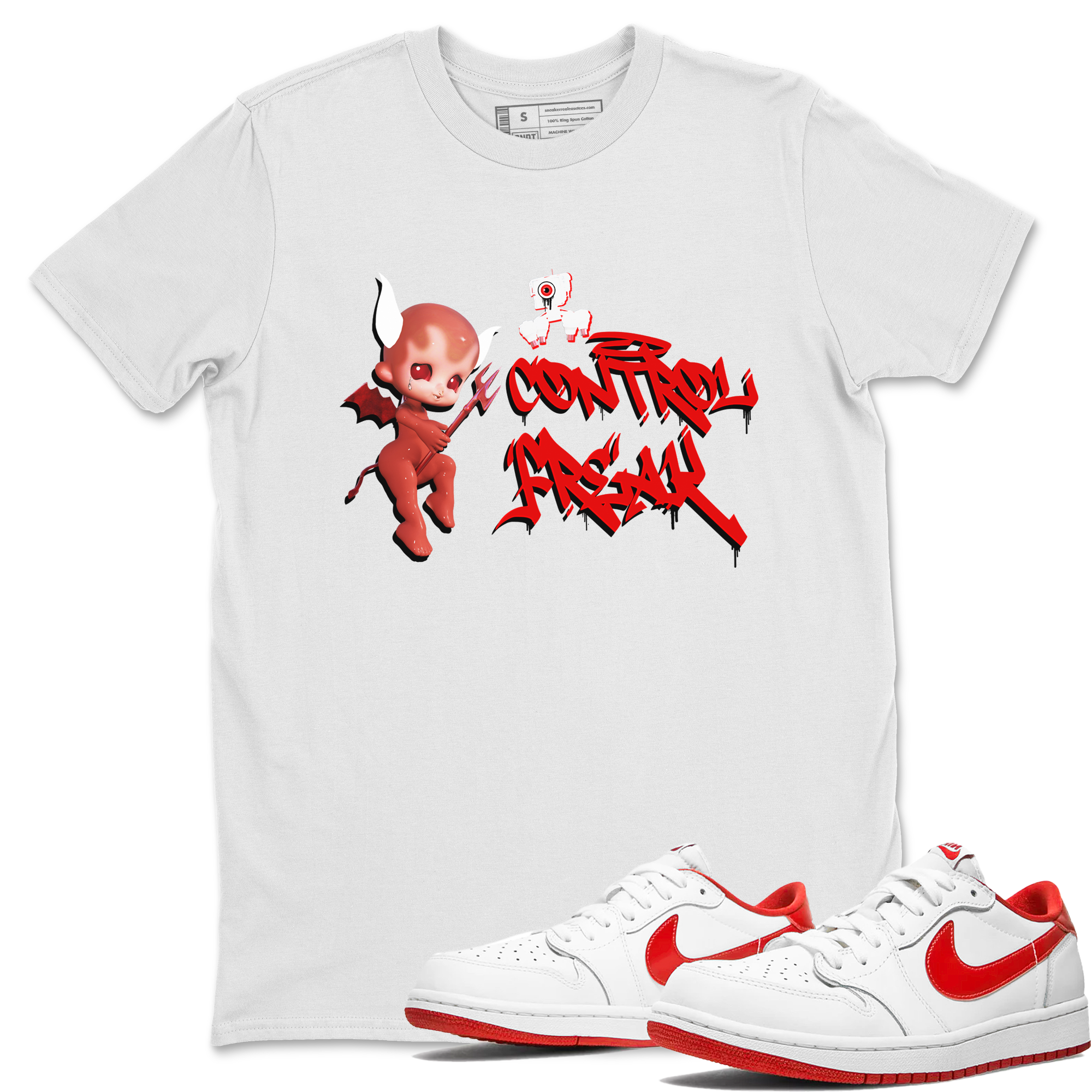 Air Jordan 1 University Red shirt to match jordans Control Freak sneaker tees Air Jordan 1 University Red Drip Gear Zone Casual Crew Neck T-Shirt Unisex White 1 T-Shirt