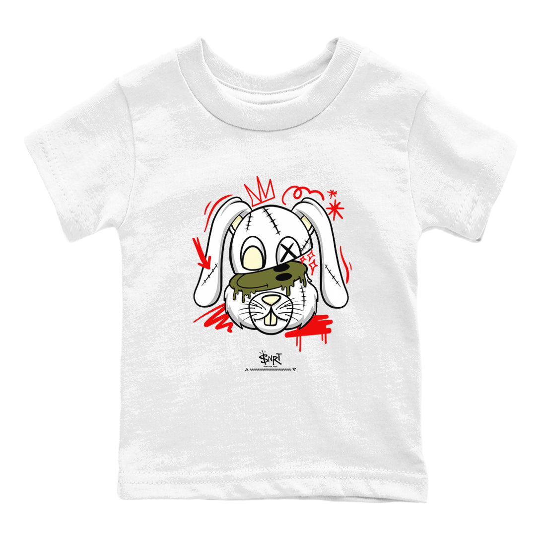 1s Travis Scott Medium Olive shirts to match jordans Crazy Bunny sneaker match tees Air Jordan 1 Travis Scott Medium Olive Drip Gear Zone streetwear brand Baby and Youth White 2 cotton tee