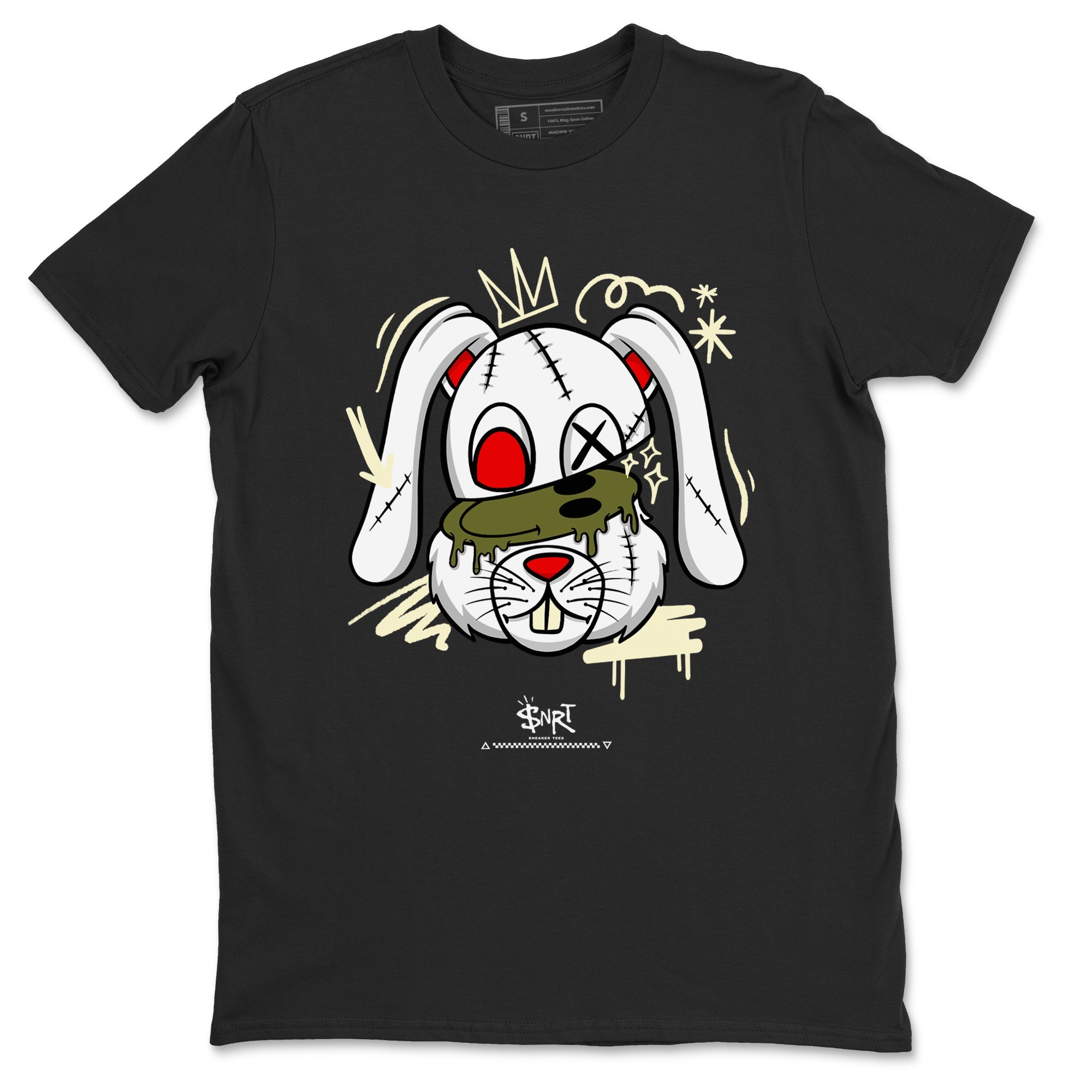 1s Travis Scott Medium Olive shirts to match jordans Crazy Bunny sneaker match tees Air Jordan 1 Travis Scott Medium Olive Drip Gear Zone streetwear brand Black 2 unisex cotton tee