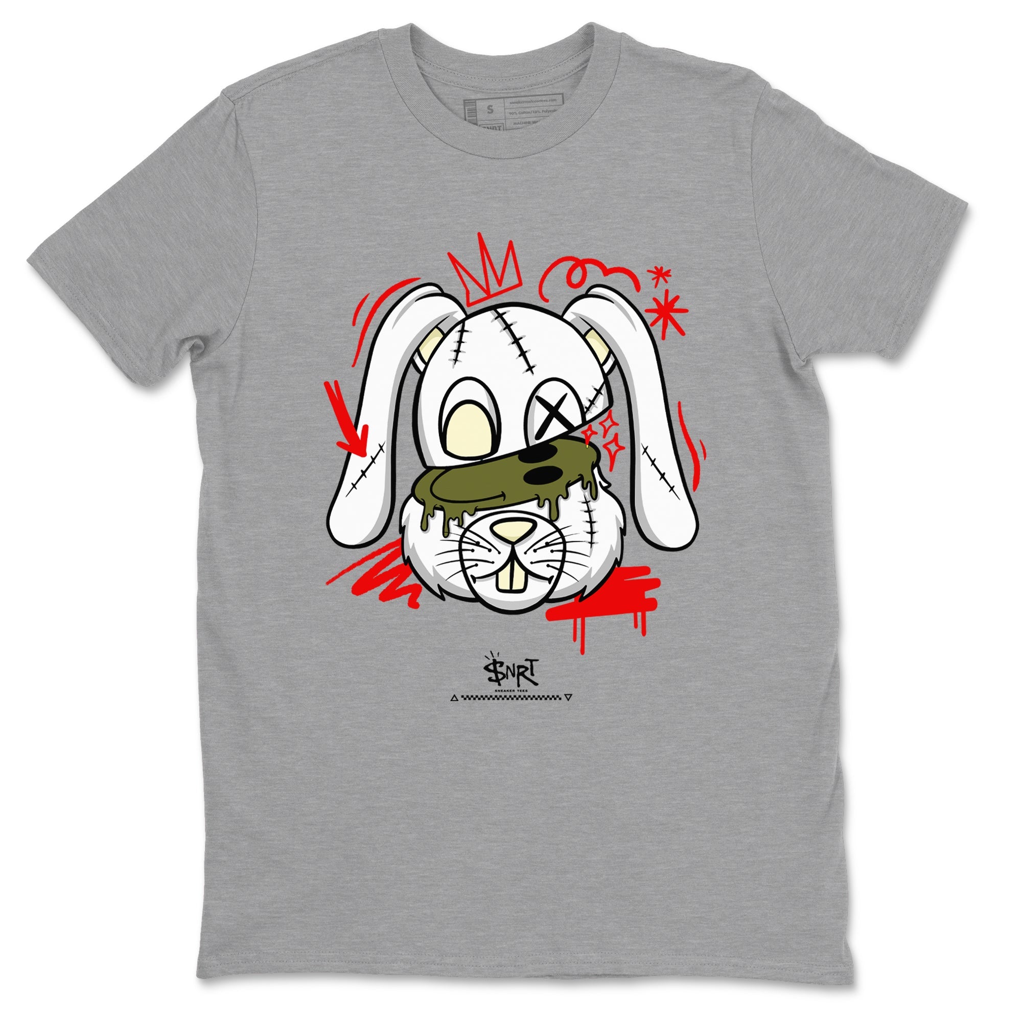 1s Travis Scott Medium Olive shirts to match jordans Crazy Bunny sneaker match tees Air Jordan 1 Travis Scott Medium Olive Drip Gear Zone streetwear brand Heather Grey 2 unisex cotton tee