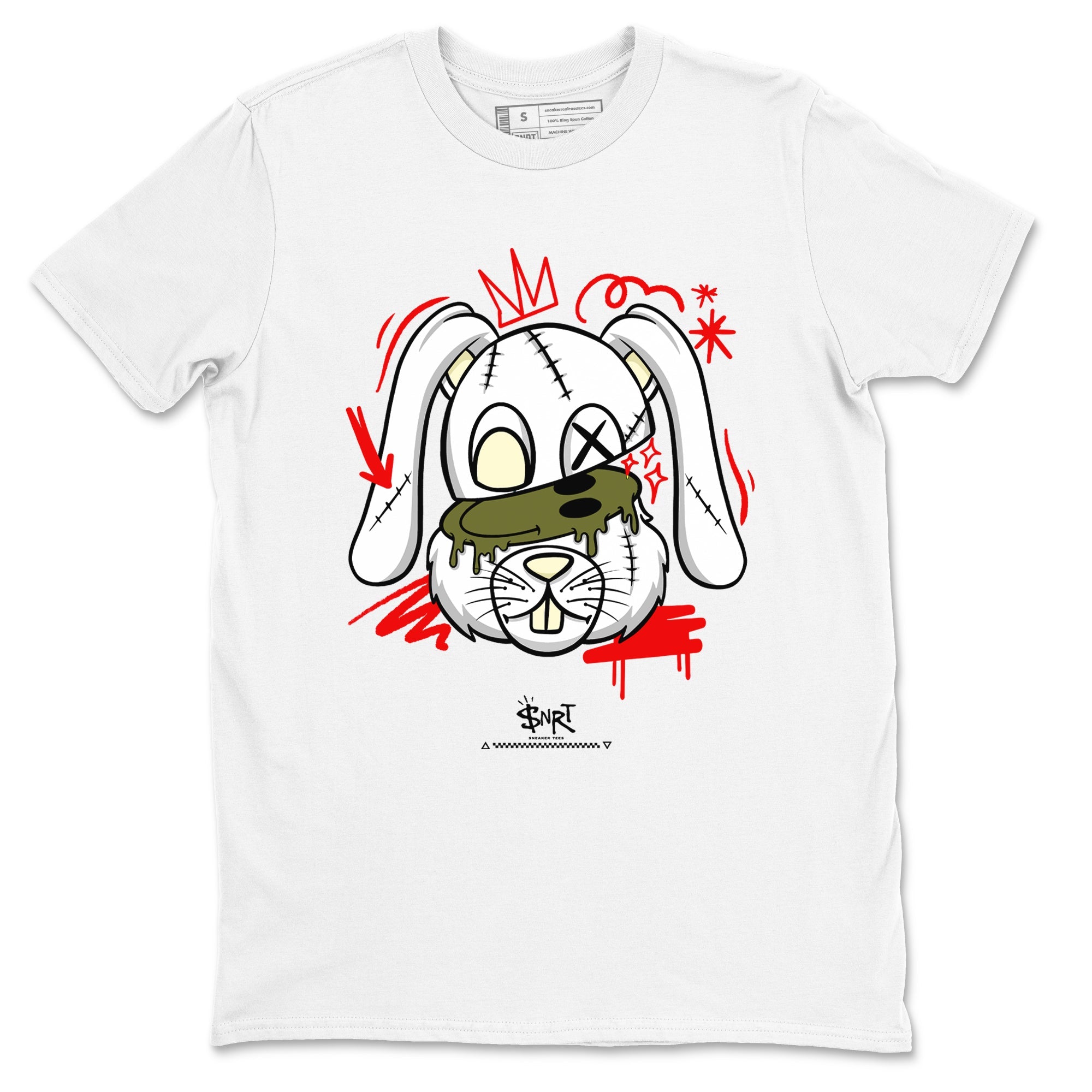 1s Travis Scott Medium Olive shirts to match jordans Crazy Bunny sneaker match tees Air Jordan 1 Travis Scott Medium Olive Drip Gear Zone streetwear brand White 2 unisex cotton tee