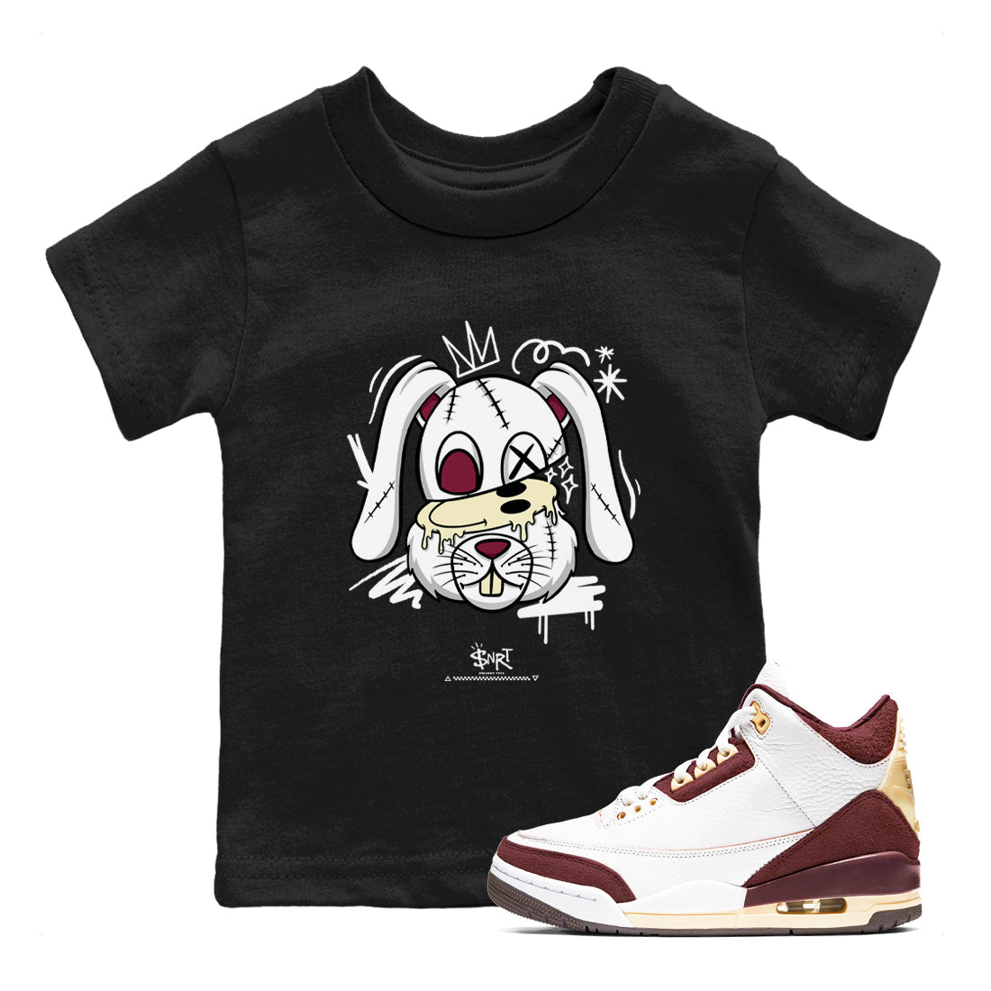 3s A Ma Maniere x Burgundy Crush shirts to match jordans Crazy Bunny sneaker match tees Air Jordan 3 A Ma Maniere x Burgundy Crush Drip Gear Zone streetwear brand Baby and Youth Black 1 cotton tee