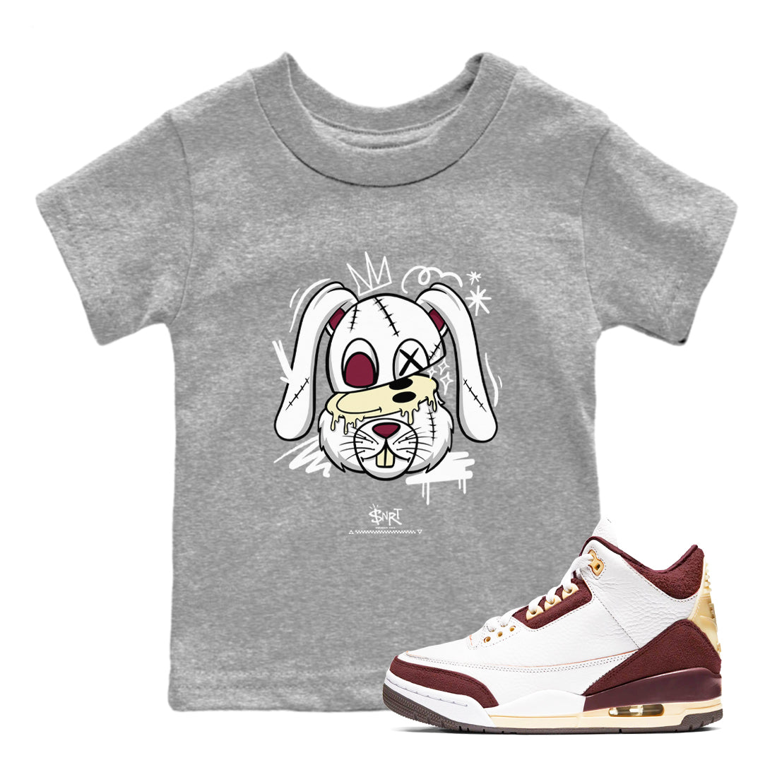 3s A Ma Maniere x Burgundy Crush shirts to match jordans Crazy Bunny sneaker match tees Air Jordan 3 A Ma Maniere x Burgundy Crush Drip Gear Zone streetwear brand Baby and Youth Heather Grey 1 cotton tee