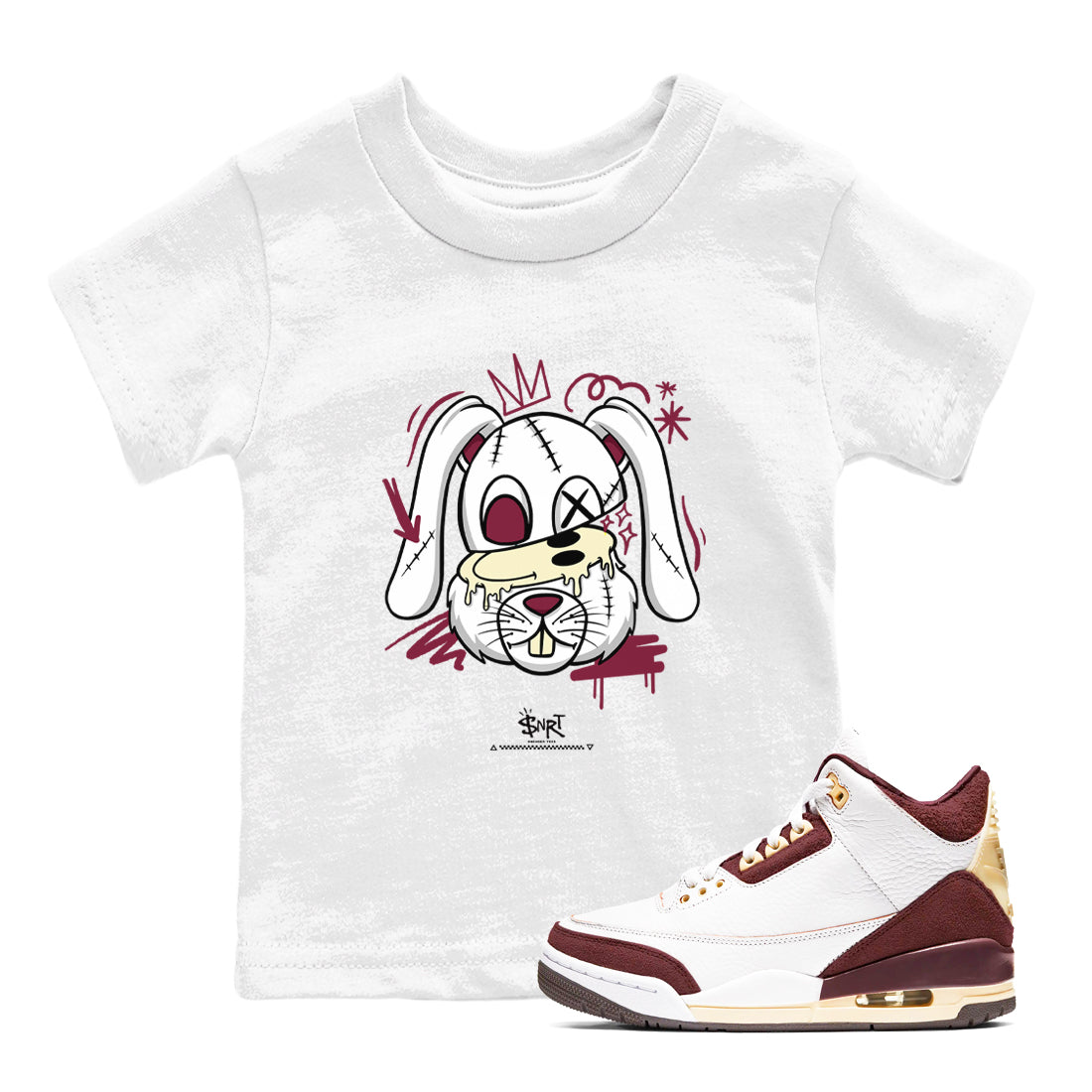 3s A Ma Maniere x Burgundy Crush shirts to match jordans Crazy Bunny sneaker match tees Air Jordan 3 A Ma Maniere x Burgundy Crush Drip Gear Zone streetwear brand Baby and Youth White 1 cotton tee