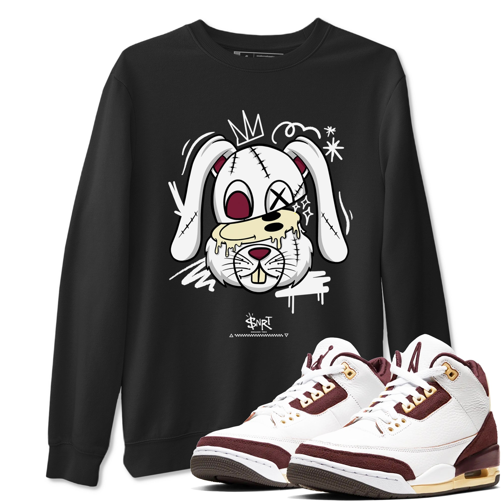 3s A Ma Maniere x Burgundy Crush shirts to match jordans Crazy Bunny sneaker match tees Air Jordan 3 A Ma Maniere x Burgundy Crush Drip Gear Zone streetwear brand Black 1 unisex cotton tee
