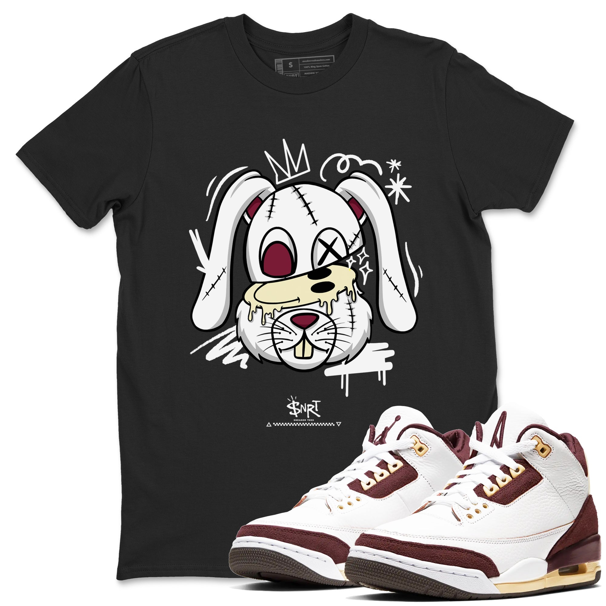 3s A Ma Maniere x Burgundy Crush shirts to match jordans Crazy Bunny sneaker match tees Air Jordan 3 A Ma Maniere x Burgundy Crush Drip Gear Zone streetwear brand Black 1 unisex cotton tee