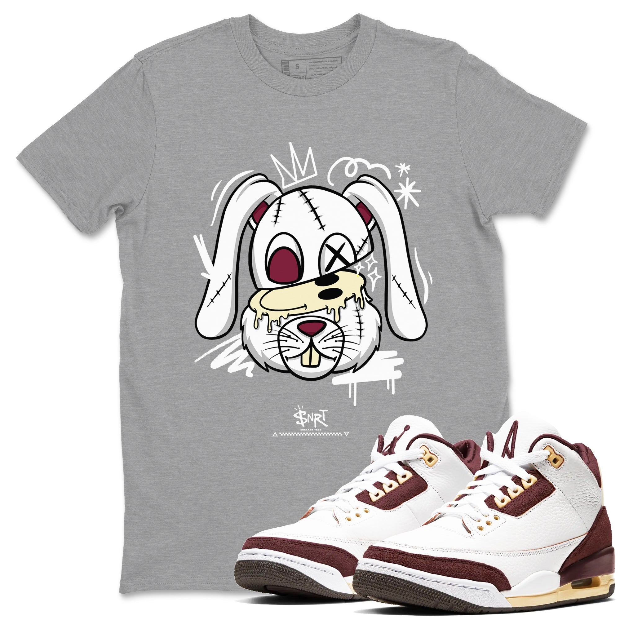 3s A Ma Maniere x Burgundy Crush shirts to match jordans Crazy Bunny sneaker match tees Air Jordan 3 A Ma Maniere x Burgundy Crush Drip Gear Zone streetwear brand Heather Grey 1 unisex cotton tee