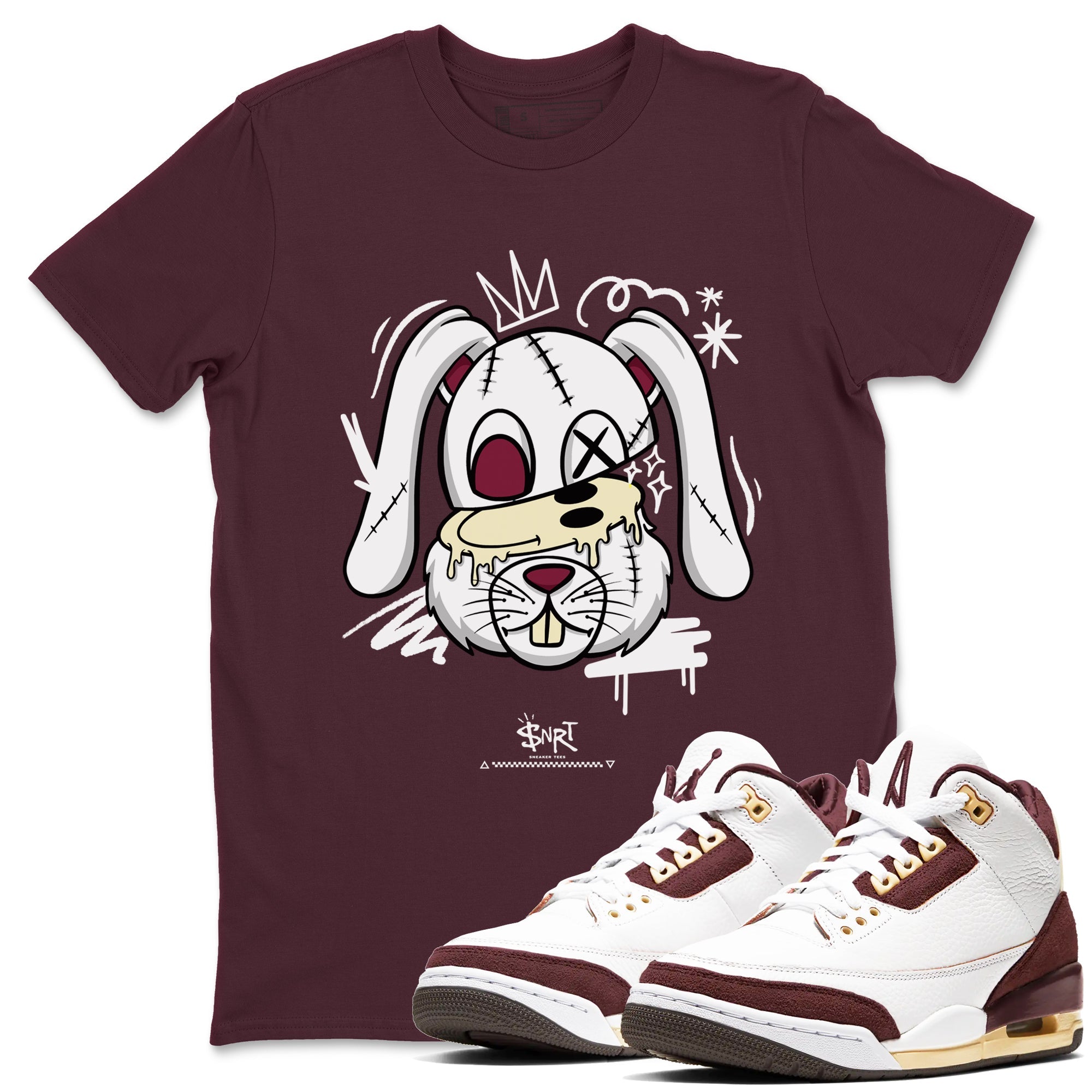 3s A Ma Maniere x Burgundy Crush shirts to match jordans Crazy Bunny sneaker match tees Air Jordan 3 A Ma Maniere x Burgundy Crush Drip Gear Zone streetwear brand Maroon 1 unisex cotton tee