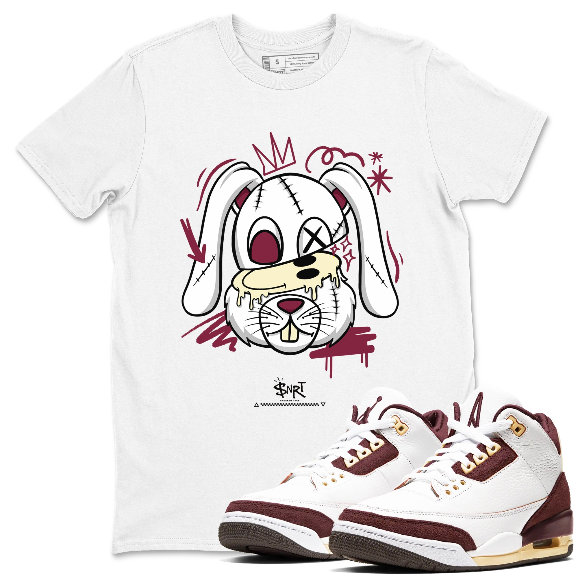 3s A Ma Maniere x Burgundy Crush shirts to match jordans Crazy Bunny sneaker match tees Air Jordan 3 A Ma Maniere x Burgundy Crush Drip Gear Zone streetwear brand White 1 unisex cotton tee