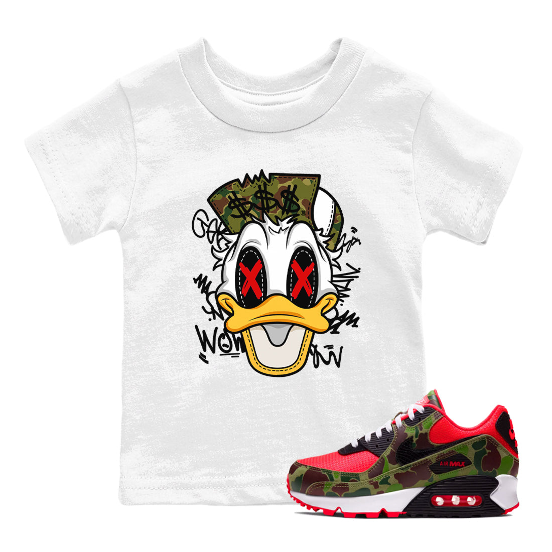 Air Max 90 Duck Camo shirts to match jordans Crazy Duck sneaker match tees Air Max 90 Reverse Duck Camo match shoes to clothes Drip Gear Zone Youth Baby White 1 tee
