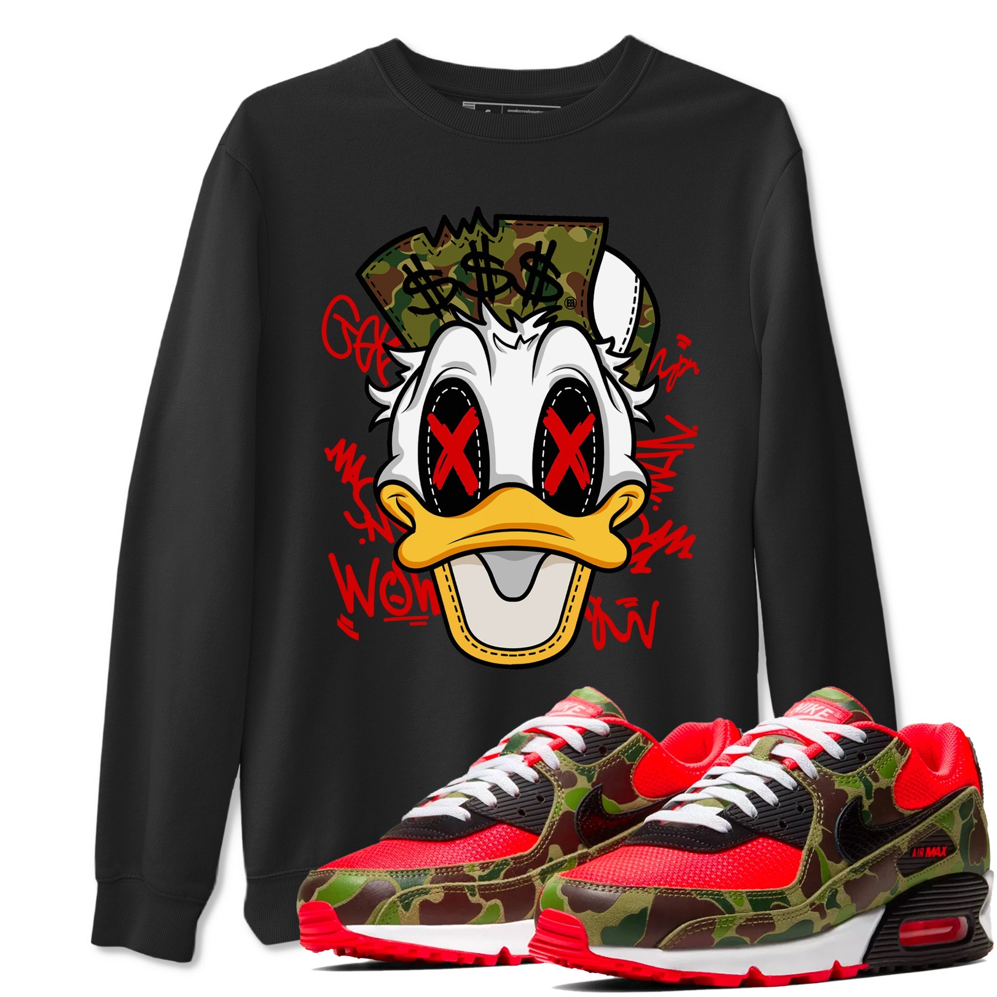 Air Max 90 Duck Camo shirts to match jordans Crazy Duck sneaker match tees Air Max 90 Reverse Duck Camo match shoes to clothes Drip Gear Zone unisex cotton Black 1 shirts
