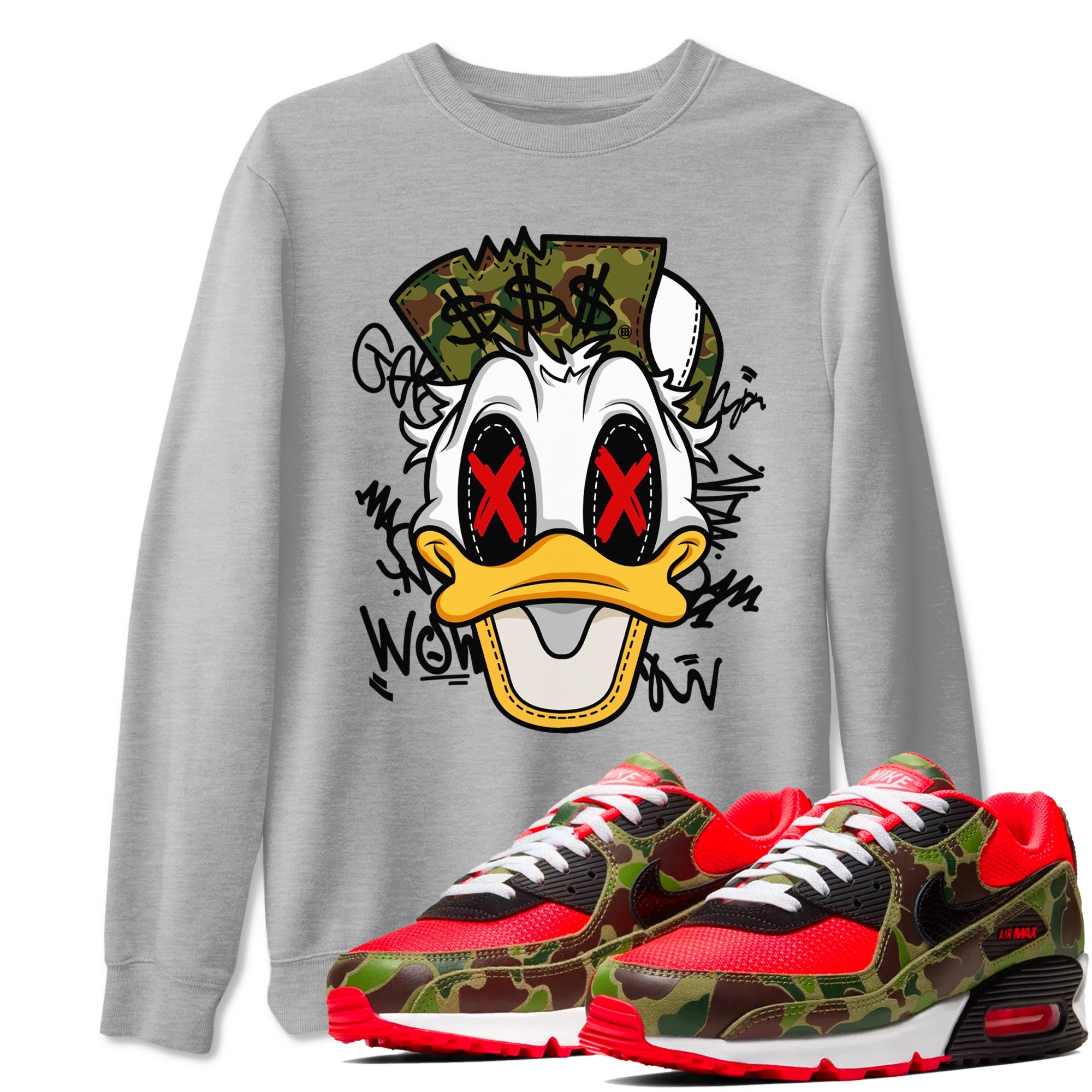 Air Max 90 Duck Camo shirts to match jordans Crazy Duck sneaker match tees Air Max 90 Reverse Duck Camo match shoes to clothes Drip Gear Zone unisex cotton Heather Grey 1 shirts