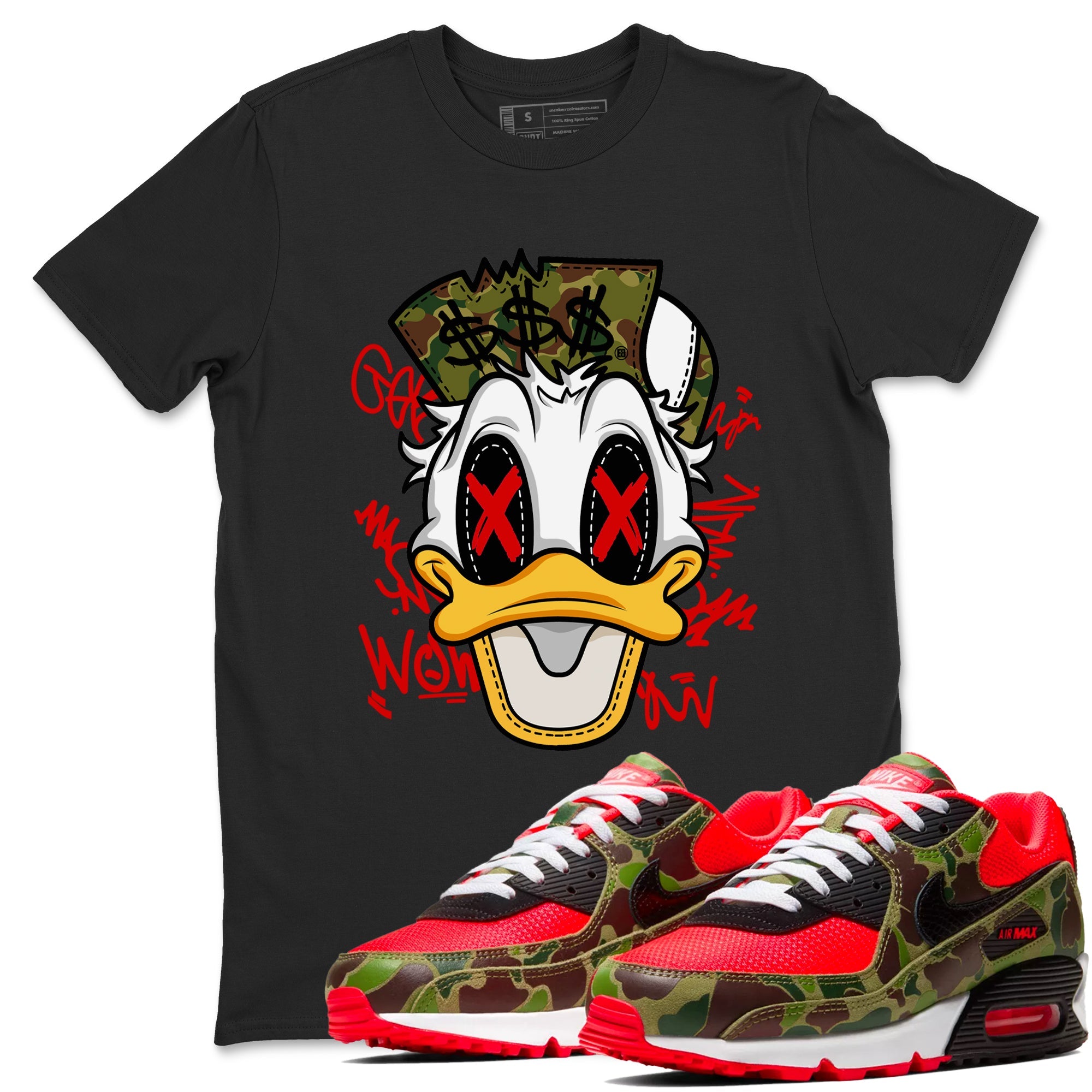 Air Max 90 Duck Camo shirts to match jordans Crazy Duck sneaker match tees Air Max 90 Reverse Duck Camo match shoes to clothes Drip Gear Zone unisex cotton Black 1 shirts