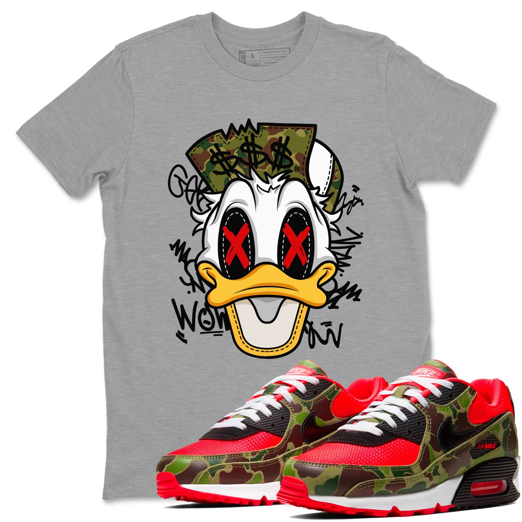 Air Max 90 Duck Camo shirts to match jordans Crazy Duck sneaker match tees Air Max 90 Reverse Duck Camo match shoes to clothes Drip Gear Zone unisex cotton Heather Grey 1 shirts