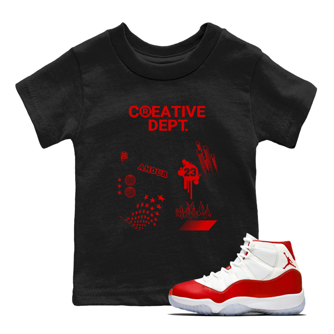 11s Cherry shirts to match jordans Creative Dept sneaker match tees Air Jordan 11 Retro Cherry match shoes to clothes Drip Gear Zone Youth Baby Black 1 tee