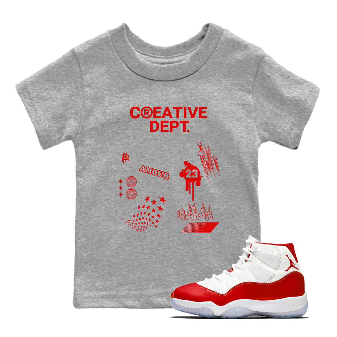 11s Cherry shirts to match jordans Creative Dept sneaker match tees Air Jordan 11 Retro Cherry match shoes to clothes Drip Gear Zone Youth Baby Heather Grey 1 tee