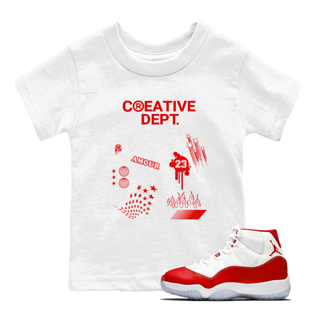 11s Cherry shirts to match jordans Creative Dept sneaker match tees Air Jordan 11 Retro Cherry match shoes to clothes Drip Gear Zone Youth Baby White 1 tee