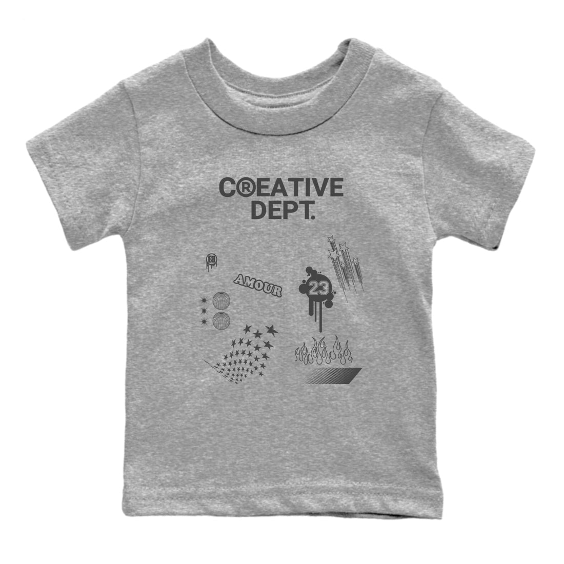 4s Wet Cement Shirts To Match Jordans Creative Dept sneaker match tees Air Jordan 4 Wet Cement Tee Drip Gear Zone Youth Baby Heather Grey 2 crew neck shirts