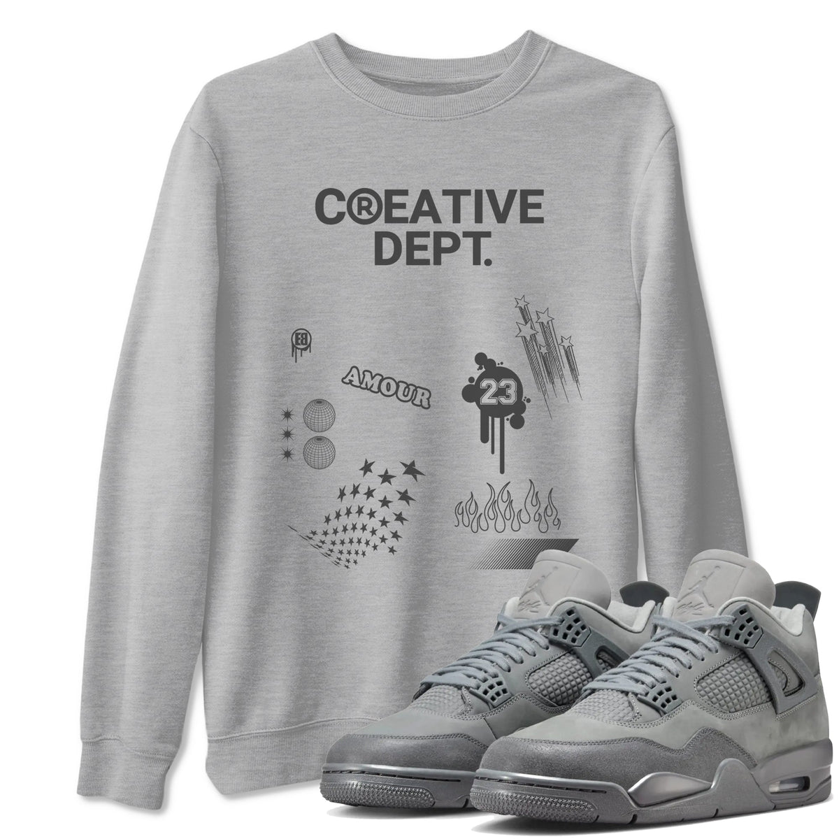 4s Wet Cement Shirts To Match Jordans Creative Dept sneaker match tees Air Jordan 4 Wet Cement Tee Drip Gear Zone unisex cotton Heather Grey 1 crew neck shirts
