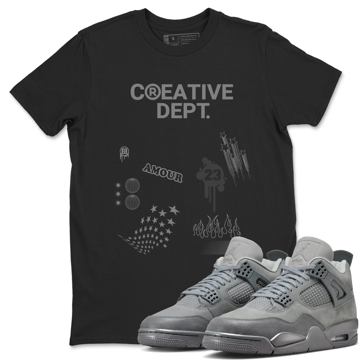 4s Wet Cement Shirts To Match Jordans Creative Dept sneaker match tees Air Jordan 4 Wet Cement Tee Drip Gear Zone unisex cotton Black 1 crew neck shirts