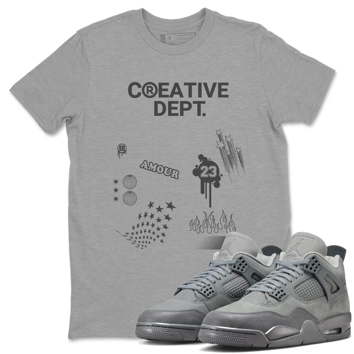 4s Wet Cement Shirts To Match Jordans Creative Dept sneaker match tees Air Jordan 4 Wet Cement Tee Drip Gear Zone unisex cotton Heather Grey 1 crew neck shirts