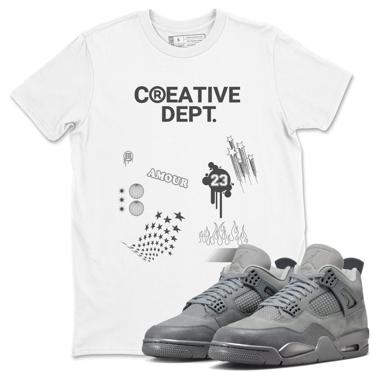 4s Wet Cement Shirts To Match Jordans Creative Dept sneaker match tees Air Jordan 4 Wet Cement Tee Drip Gear Zone unisex cotton White 1 crew neck shirts