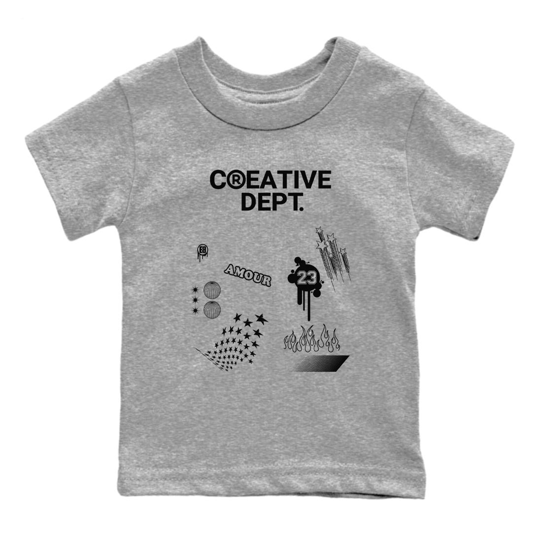 4s White Thunder Shirts To Match Jordans Creative Dept sneaker match tees Air Jordan 4 White Thunder Tee Drip Gear Zone Youth Baby Heather Grey 2 crew neck shirts