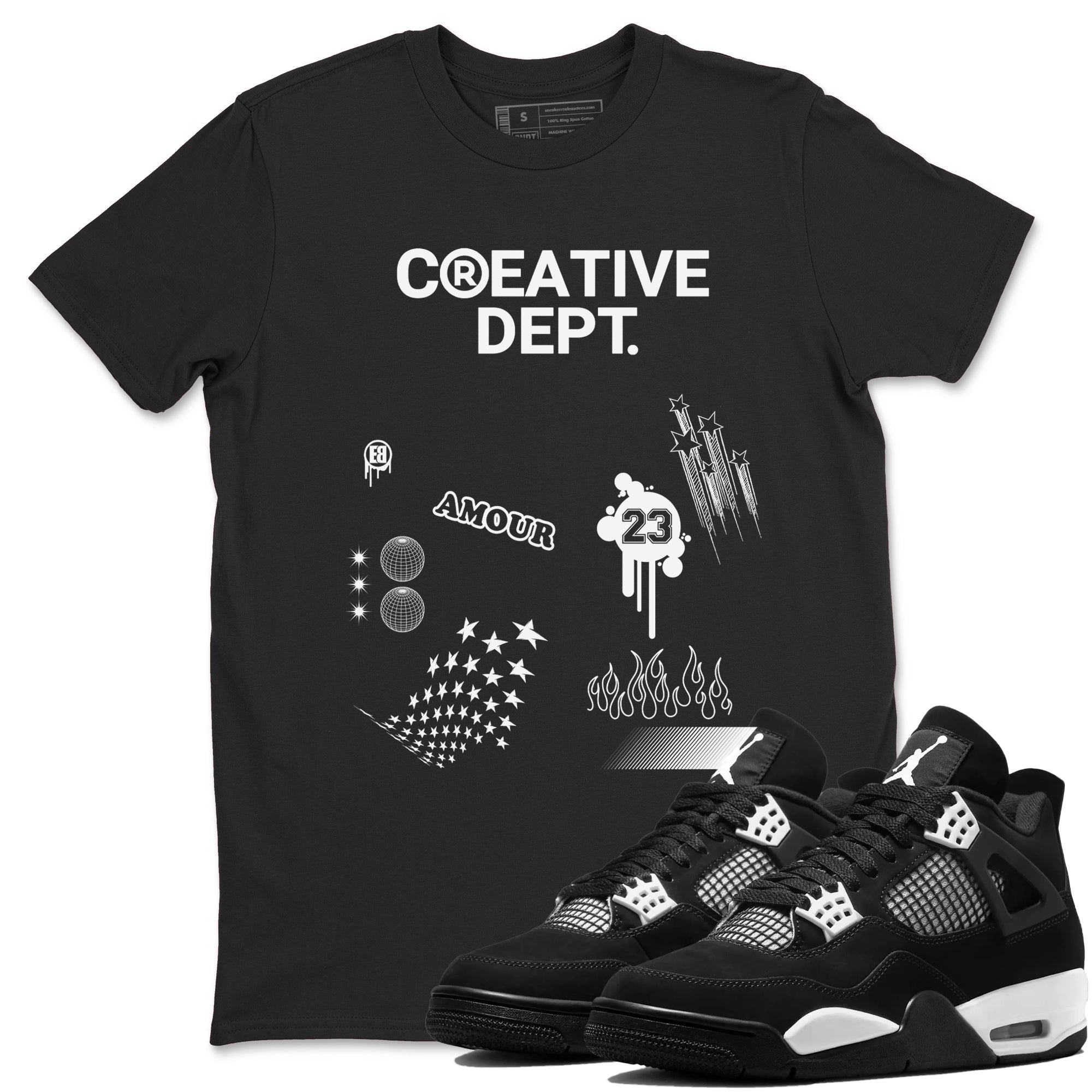 4s White Thunder Shirts To Match Jordans Creative Dept sneaker match tees Air Jordan 4 White Thunder Tee Drip Gear Zone unisex cotton Black 1 crew neck shirts